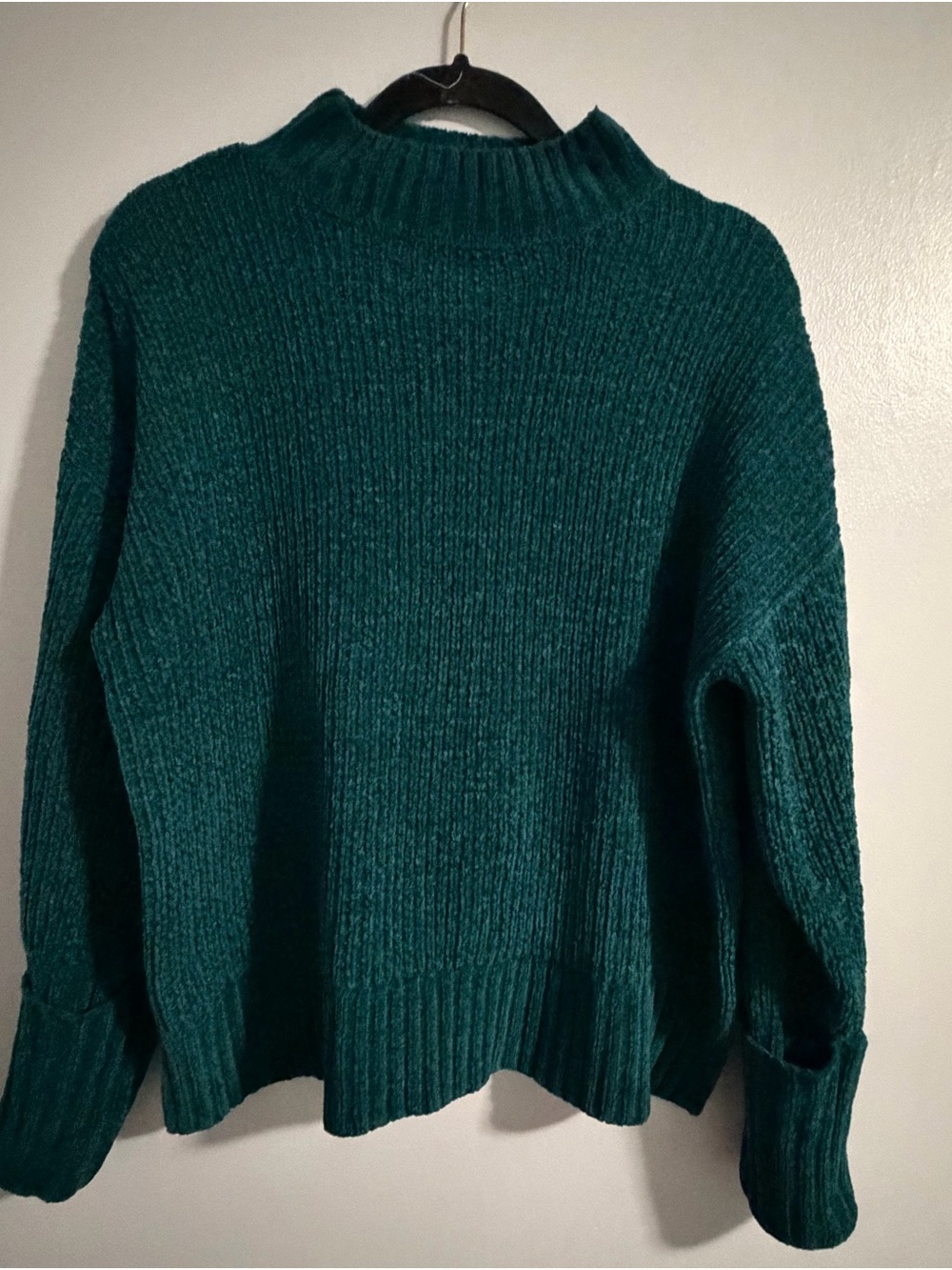 Pink Rose Teal Ribbed Mock Neck Sweater